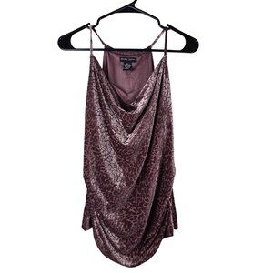 Y2K New York & Company Stretch Purple Velvet Animal Print Cowl Neck Sleeveless T